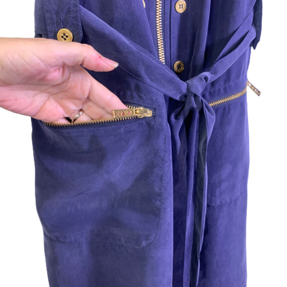 ALICE BY TEMPERLY Navy Blue Alva Silk Mini Shirt Dress - Picture 8 of 16